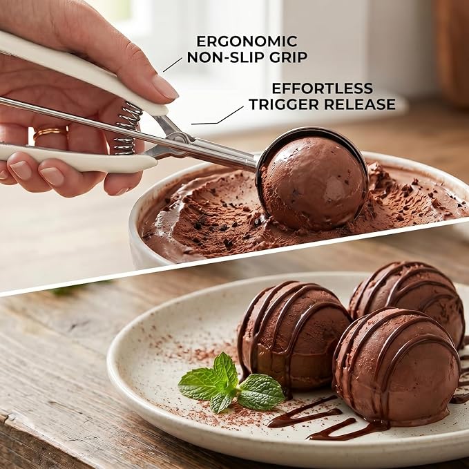 Ice Cream Scoop, 18/8 Stainless Steel Cookie Scoop, Cookie Scoops for Baking, 2 Tbsp/ 30 ml/ 1 oz Cookie Dough Scoop, Ice Cream Scooper with Trigger Release, Cookie Scooper for Baking(#40 White)