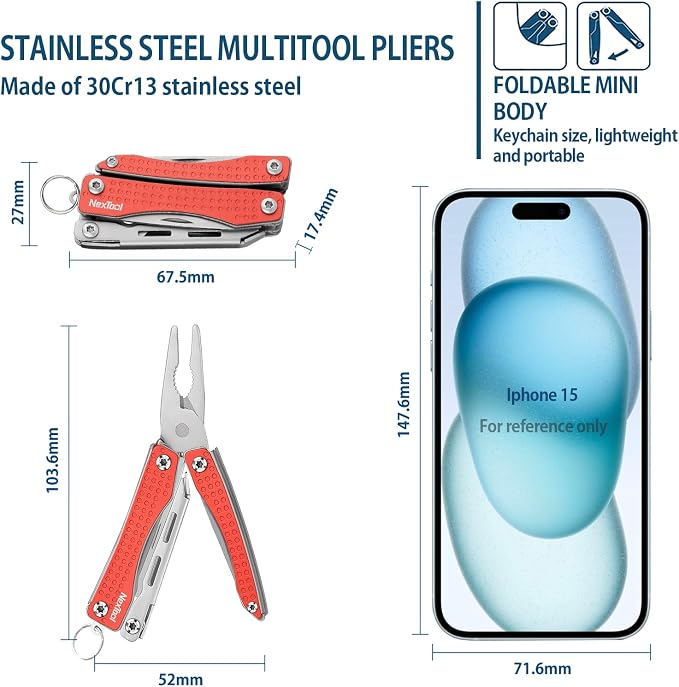 NexTool Mini Flagship EDC Keychain Multitool, Mini Pocket Knife (Red) | 10-in-1 Multi Tool, 30Cr13 Full Size Scissors, EDC Fifth-Pocket Tool, Cool Gadgets for Men, Gifts for Men on Christimas