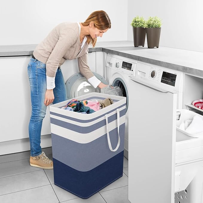 StorageRight Laundry Basket Hamper Large Collapsible Laundry Hamper with Easy Carry Handles，Freestanding Clothes Hampers for Laundry, Bedroom, Dorm, Clothes, Towels, 100L, Gradient Blue | Freestanding Clothes Hampers, Foldable design, with Easy Carry H...