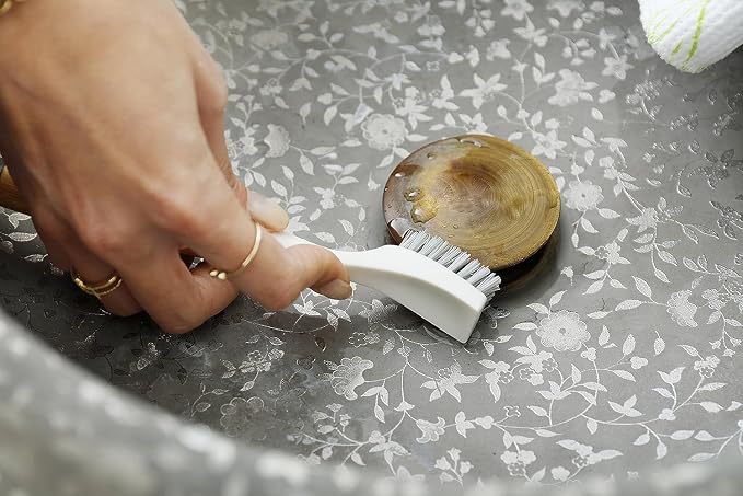 Full Circle Every-Crevice Detail Brush, Deep Cleaning Brush for Crevices, Shower, & Grout, Tough Bristles, Sustainable Bamboo Handle, White
