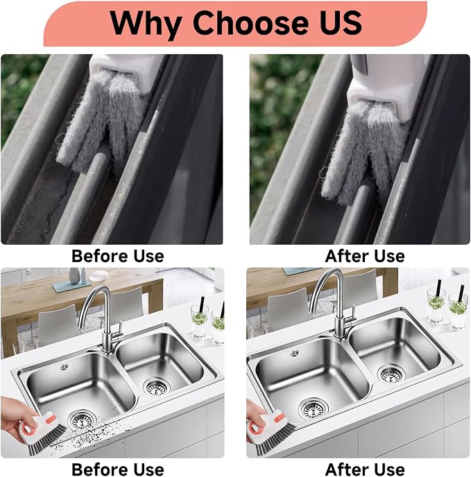 5 Pcs 2 in 1 Window Track Cleaner, Groove Cleaning Brush | Effective window sill cleaner for sliding door tracks and glass door grooves, home, bathroom, kitchen, and narrow crevices