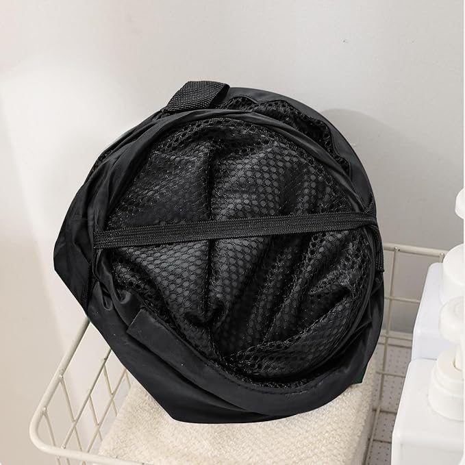 2Pack Mesh Pop Up Laundry Hamper, Foldable Laundry Basket with Side Pocket for Bedroom, Laundry Room, Travel, Cruise (Black+Blue)