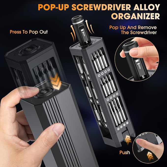 TanSon Mini Electric Screwdriver Set,3.7V Cordless Precision Screwdriver Set with 50 in 1 Magnetic Bits,Magnetic Storage,5 Torque Setting,LED Display,Small Repair Tool Kit for Computers,Phones,Watches