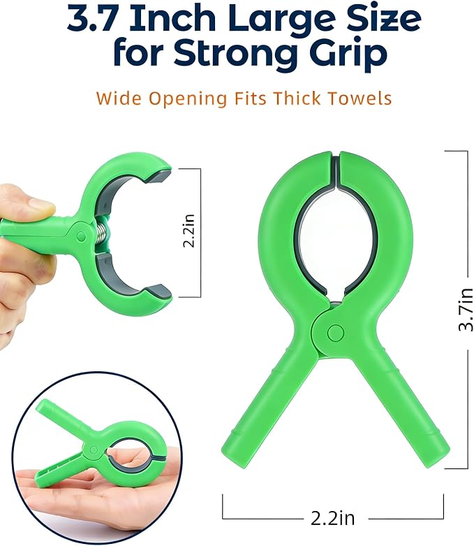10 Pack Beach Towel Clips Heavy Duty Large Beach Essentials Chair Pool Clip | Green Clips with Strong Grip, Silicone Protection, Rust Resistant Spring, Multi-Use for Beach, Boat, Cruise & Outdoors