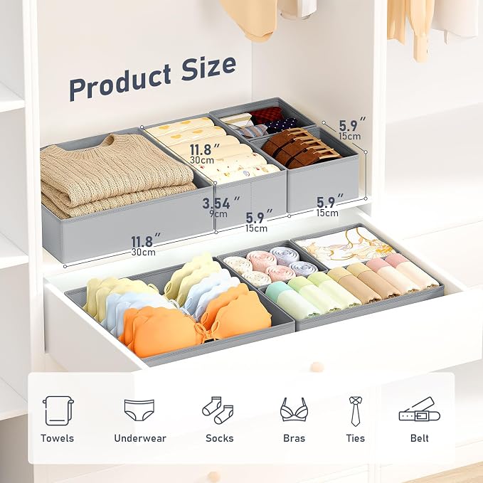 DIMJ Drawer Organizer Clothes, 24 Pack Dresser Organizer, Foldable Closet Organizers and Storage, Fabric Dresser Bins, Drawer Dividers for Nursery, Baby Clothes, Underwears, Sock
