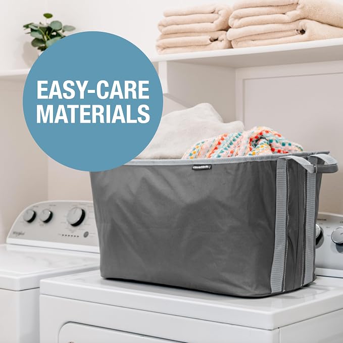 CleverMade Collapsible Laundry Basket, 60L, 2 Pack, Denim | Each basket supports 55 lb and stays upright while loading, then folds to 1.25 inches for closets, dorms, and RVs.
