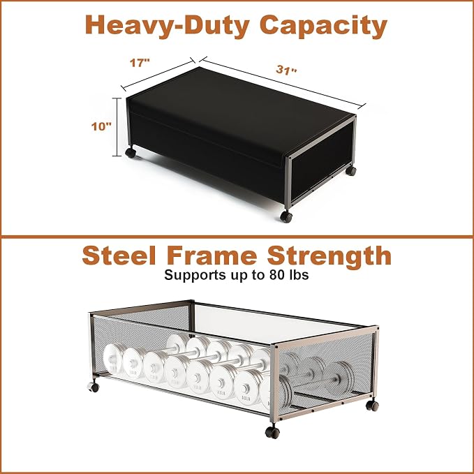 2 Pack Under the Bed Storage Containers,10 inch Height Under Bed Shoe Storage,31inch Long Underbed Storage with Wheels,Large Rolling under bed Clothes Storage Drawers with Lid for Dorm Tall ,Black