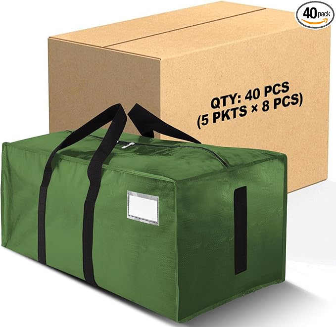 HOMESURE Supports 200lbs Heavy Duty Moving Bags - Strong Zipper & Wrap-Around Handles - Water-Resistant Storage Totes, Durable Alternative to Moving Boxes - 40 Pack - Olive Green