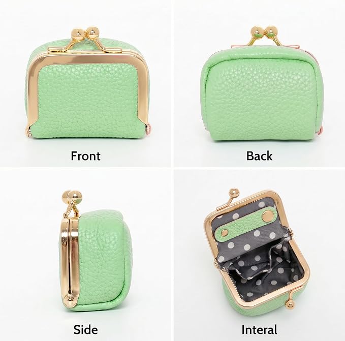 Genuine Leather Mini Jewelry Box Portable Vintage-Inspired Leather Small Coin Purse Jewelry Organizer Case Mini Travel Ring Box with Kiss Lock for Women Earring Ring Necklace