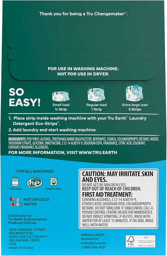 Tru Earth Fabric Softener Sheets for Washing Machine | Alternative to Fabric Softener Liquid and Pods | 80 Sheets | Fragrance-Free
