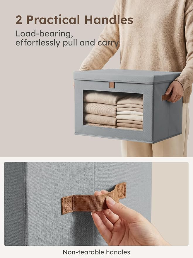 Homsorout Medium Fabric Storage bins - Collapsible Storage Bins with Open Window, 2 Pack Closet Baskets for Shelves, Stackable Decorative Boxes for Home, Dorm, Grey, 13.7"x 9.8" x 9.8"