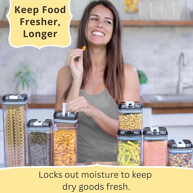 Simply Gourmet Airtight Food Storage Containers with Lids – 7 Piece Assorted Size Kitchen Pantry Organization Set, BPA-Free Clear Plastic, Stackable Containers for Cereal, Flour, Sugar, Rice, Snacks