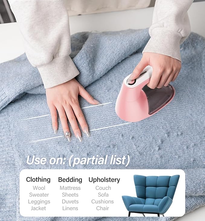 Bymore Fabric Shaver, Lint Remover for Clothes, Sweaters & Furniture, Pink