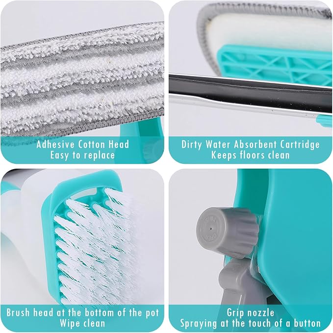 4 in 1 Window Cleaner Tool with Squeegee & Sprayer, 10" Streak-Free Scraper Kit with Microfiber Washer Head, Portable Multifunction Refillable Bottle for Glass/Shower/Car