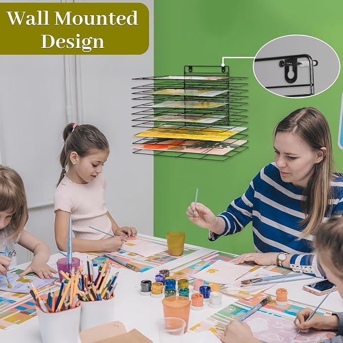 12 Shelves Art Drying Rack for Classroom, Paint Drying Rack, Black | Drying Rack Classroom, Wall Art Storage Rack, Removable Shelves for Classrooms and Art Studios
