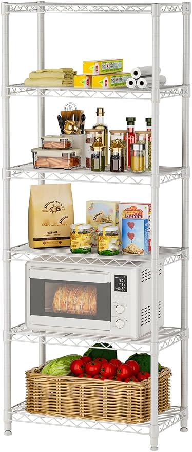 Golpart 6Tier Adjustable Storage Shelves Metal Wire Shelving Standing Shelf | Utility Heavy Duty Unit Rack Closet Organize for Home Kitchen Laundry Room Organization Pantry 12"Dx22"Wx69"H White