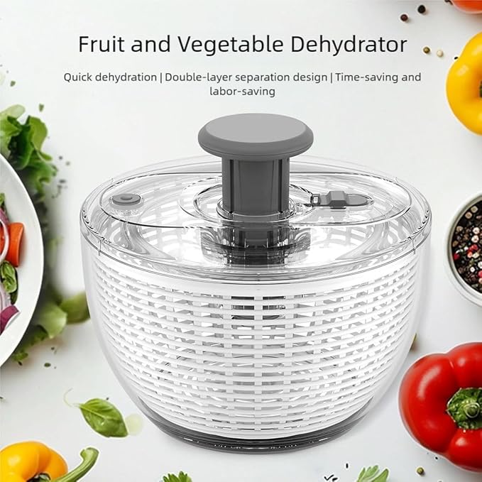 Glass Salad Spinner, Vegetable Cleaner, Fruit Washing Bowl with Strainer, One-Touch Brake, Fruit and Veggie Wash, Dishwasher Safe,Large Capacity Quick Salad Spinner,One-Touch Brake (M:3.6L/3.27Qt)