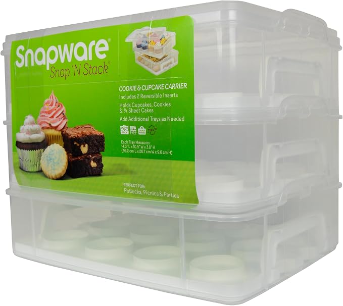 Snapware (2-Layer, 24 Cupcakes Plastic Detachable Cupcake Carrier Storage Container With Lid and Handle, Freezer Dishwasher Microwave Safe | BPA-Free Plastic | Detachable Trays | Secure Latching System | Freezer Safe | Top-Rack Dishwasher Safe | Odor R...