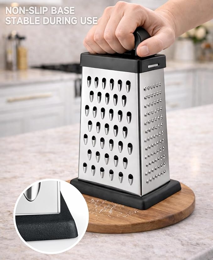 Cheese Grater, 4-Sided Mini Box Grater, Stainless Steel | For cheese, Parmesan & vegetables, compact 4-sided design, dishwasher safe for easy cleaning
