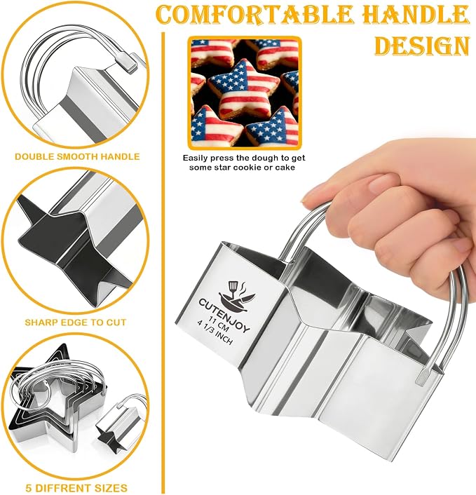 Star Cookie Cutters (5 Pieces/Set),Biscuit Cutter Set with Handle and Big Ring, Professional Baking Dough Cutter Tools for Cakes, Sandwiches, Donuts, Dumplings