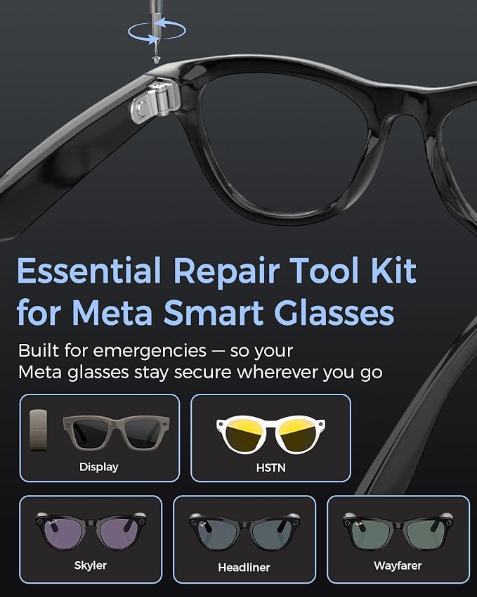 Screwdriver & Screw Kit for Ray-Ban Meta & Oakley Meta Gen 1/2 | Magnetic Eyeglass Temple Repair Tool Set with 10 Screws, Metal Case for Wayfarer Skyler Headliner Display HSTN