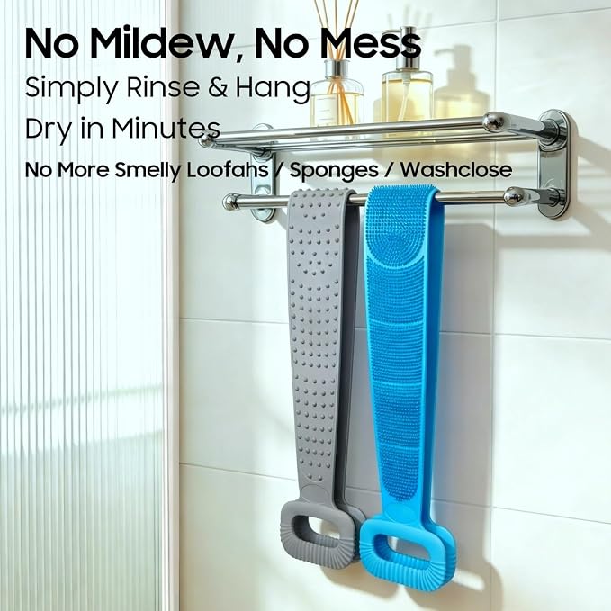 Sofine® 2 Pack Silicone Back Scrubber for Shower,36in Dual Sided Body Scrubber,Shower Brush Washer Extra Long with Handle,Back Applicator,Exfoliating Back Scrubbers for Use in Shower Men&Women