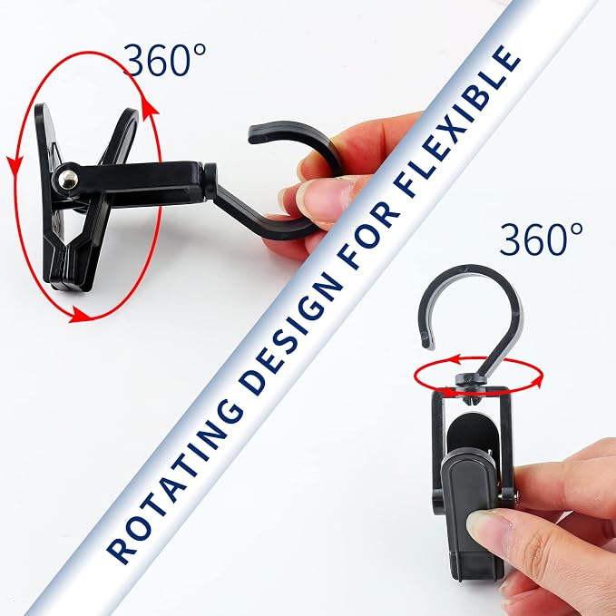Jiozermi 10 PCS Laundry Hooks Clip, Plastic, Black | Super Strong, Swivel Hooks, For Clothing Store Home Office & Workshop