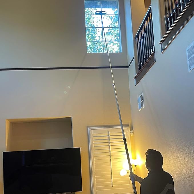 15 Foot High Ceiling Fan, Cobweb Duster with 5-8ft Extension Pole | Extendable, Reusable Feather, Window Cleaning Squeegee Kit