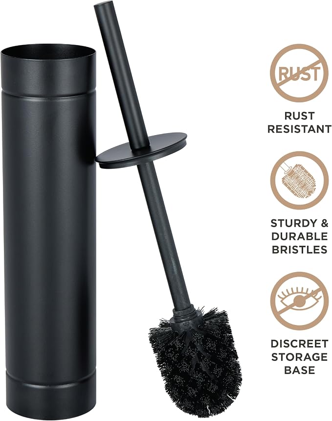 Bath Bliss Toilet Brush with Weighted Base | Slender Design | 360 Degree Brush | Bathroom Cleaning | Black
