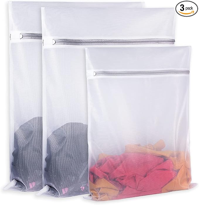 SUERIV Laundry Mesh Bag-Heavy Duty Fine Mesh Wash Bag for Washing Machine-Supper Zipper Net Laundry Bag for Travel,Lingerie,Sweater,Garment,Undergarment （1M+2L）