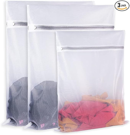 SUERIV Laundry Mesh Bag-Heavy Duty Fine Mesh Wash Bag for Washing Machine-Supper Zipper Net Laundry Bag for Travel,Lingerie,Sweater,Garment,Undergarment （1M+2L）