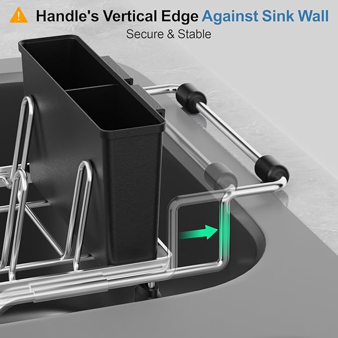 GSlife Small Sink Dish Drying Rack - Stainless Steel in Sink Dish Rack for RV Camper, Expandable Kitchen Counter Drainer with Utensil Holder, 13.2''-19.1" L x 6.5" W x 4.3" H, Silver