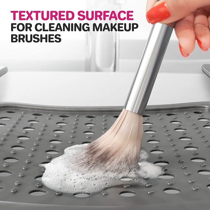 Sink Topper Bathroom Sink Cover for Counter Space, Large Silver | Holds up to 7 lb on a steel frame; fits over basins 19-23 in; 480°F silicone; foldable makeup mat; countertop extender