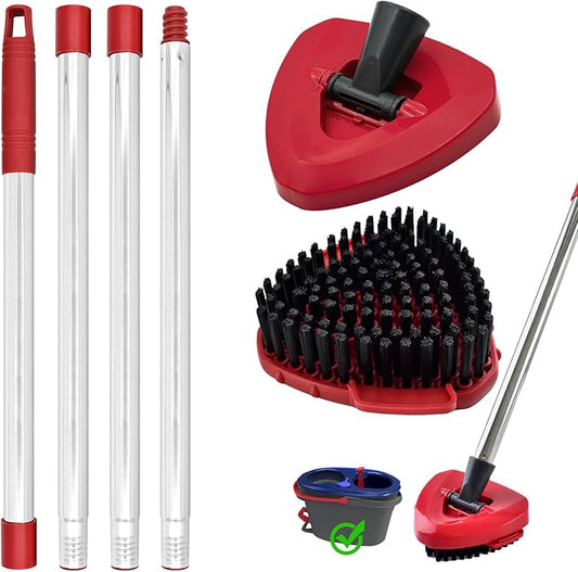 Mop Handle for O Cedar RinseClean 2 Tank System, Scrub Brush and Spin Mop Base Compatible with O-Cedar, 4-Section Spin Mop Handles and Base for RinseClean Spin Mops