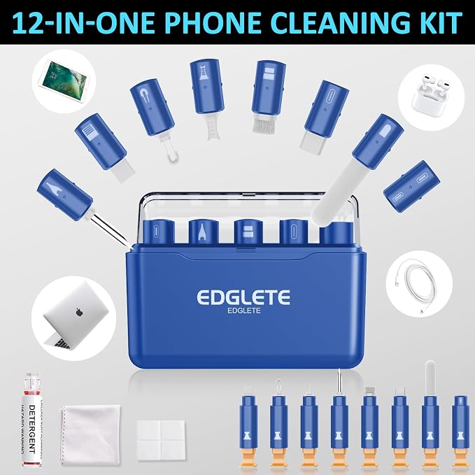 iPhone Cleaning Kit for Charging Port Cell Phone USB C, Dark Blue | Multi-Tool, Cleaner Kit for AirPod, iPhone Cleaner, Portable Repair Tool, for Lightning Charger Cable iPad Electronic Devices