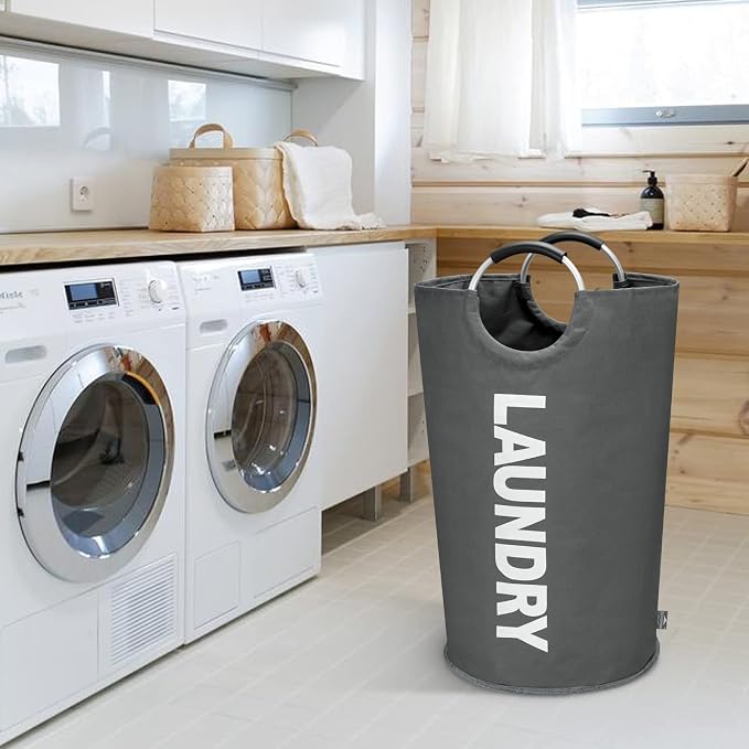 DOKEHOM 125L X-Large Collapsible Washing Laundry Basket Bag (7 Colors) for Bedroom, Fabric (Dark Grey, XL)
