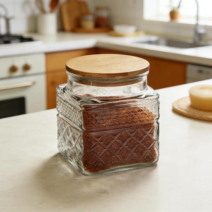 Prettidecor Glass Storage Jars, 38 FL OZ Airtight Canisters with Bamboo Lid, Decorative Kitchen Containers for Cereal, Nuts, Snacks, Candy, Cookies, Coffee, Tea