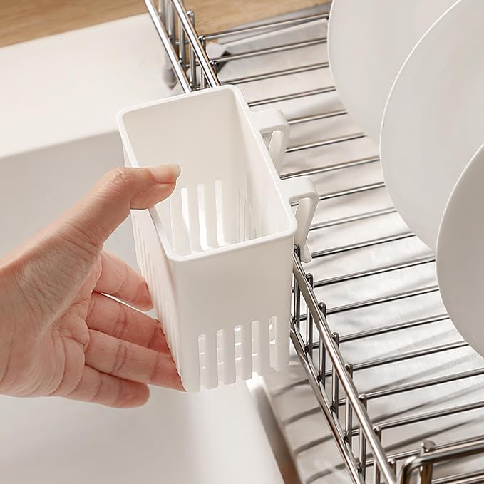 Cutlery Drying Rack - Utensil Drainer | Cutlery Drainer for Sink | Drying Rack Holder | Kitchen Drying Basket | Spoon Knife and Fork Storage Basket | Silverware Holder (White a 2pcs)