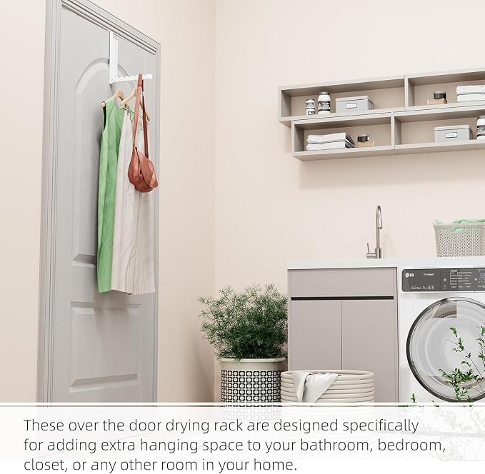 2-Pack Over The Door Hanger Foldable Clothes Drying Rack, Collapsible Hanging Coat Rack for Laundry Room & Bedroom, Space-Saving Compact Foldable Portable Clothing Hanger Hook, White