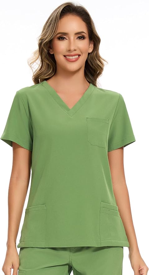 Scrubs Tops for Woman - Soft Stretch, V-Neck Tops | 3 Pockets, Side Split Design, Short Sleeve, Breathable & Lightweight Nursing Shirt, Easy-Care Fabric for All-Day Comfort