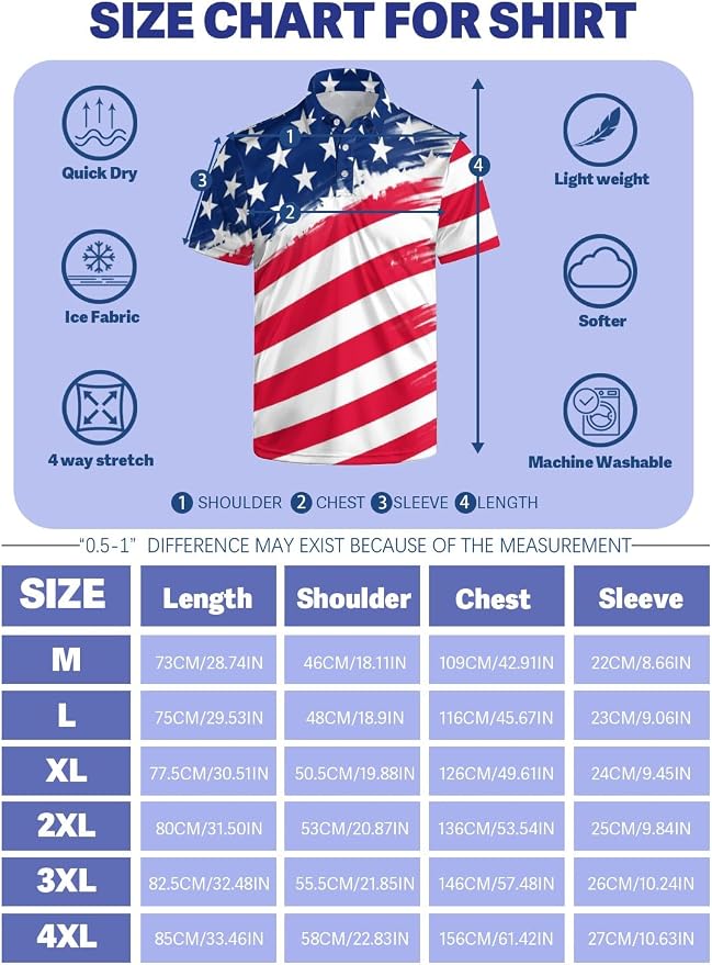 Polo Shirts for Men Moisture Wicking Mens Polo Shirts Patriotic Shirts for Men