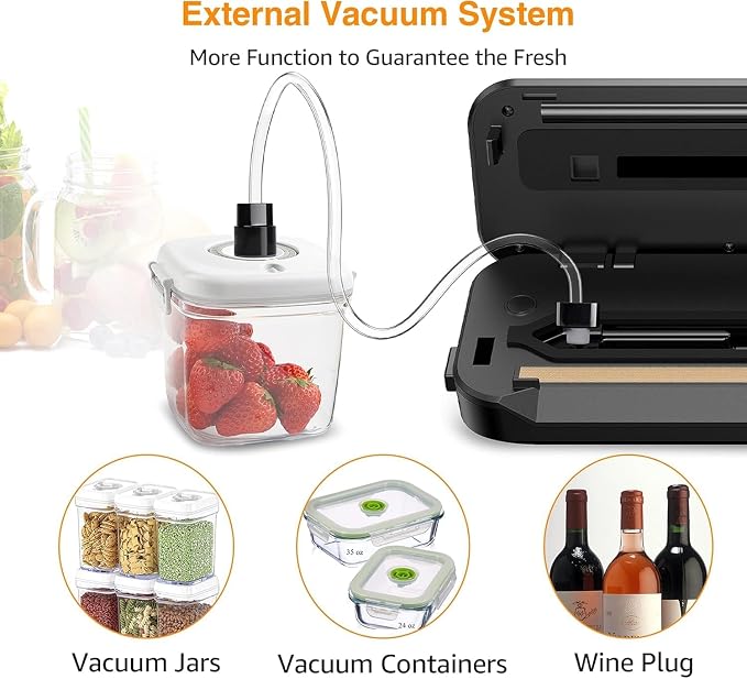 MegaWise Vacuum Sealer Machine | 80kPa Suction Power | Vac Seal Machine | Bags and Cutter Included|Compact One-Touch Automatic with External Vacuum System|Dry Moist Fresh Modes for All Saving needs