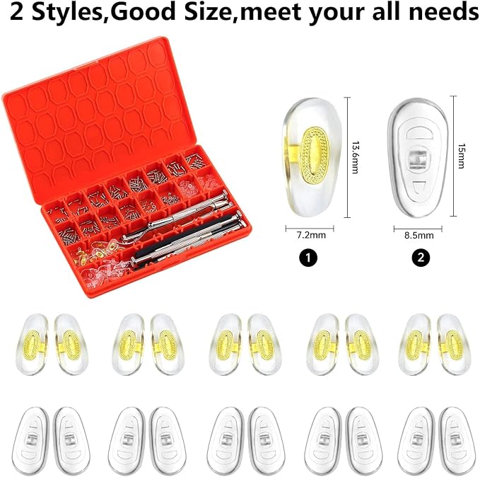 Magnetic Eye Glass Repairing Kit, Sunglasses Eyeglass Repair Kit with Eyeglass Screws，Include 10 Pairs of Screw-in Nose Pads, Screws, Screwdrivers, Tweezer and Cleaning Cloth for Glasses
