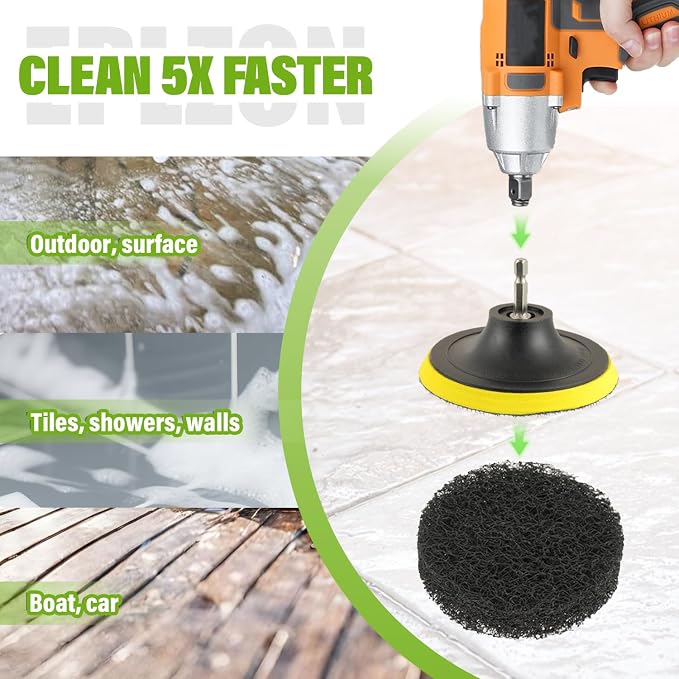4 Inch Drill Brush Scrub Pads Cleaning Kit, 5X Faster Cleaning, Reusable Double Sided Scrub Pad for Bathroom Shower Tub Tile Grout Kitchen Toilet Hard Surfaces, 9 Pack(Black)