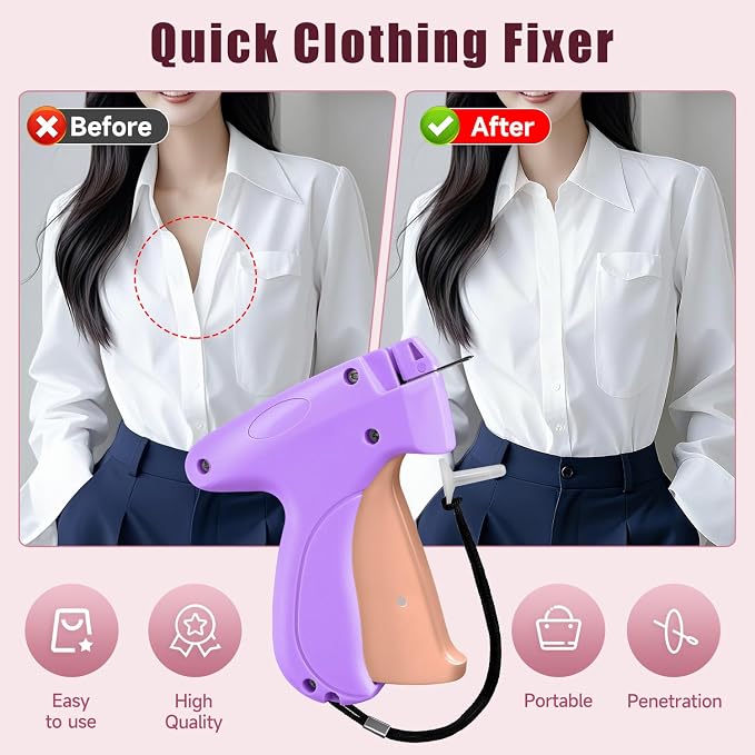 Sewing Gun Tag Stitch Gun for Clothes - Purple/Pink Color Versatile Stitching Gun for Hemming Pants Repairing Seams and More