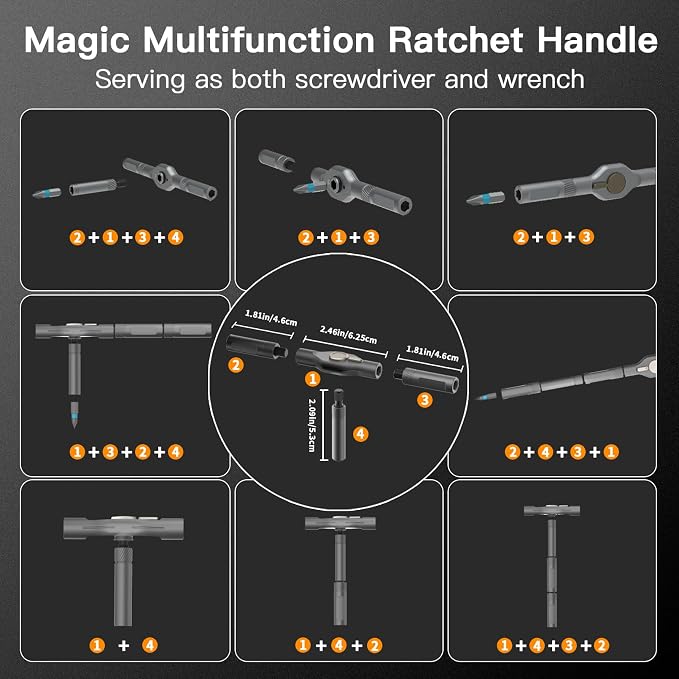 42 in 1 Multitool Set, Repair Tool Kit, Detachable Allen Wrench Ratchet Set | Compact, Wrist Friendly, 80% Energy Saving, for Tight Spaces, Bicycle Maintenance, Home Improvements, General Household Fixes