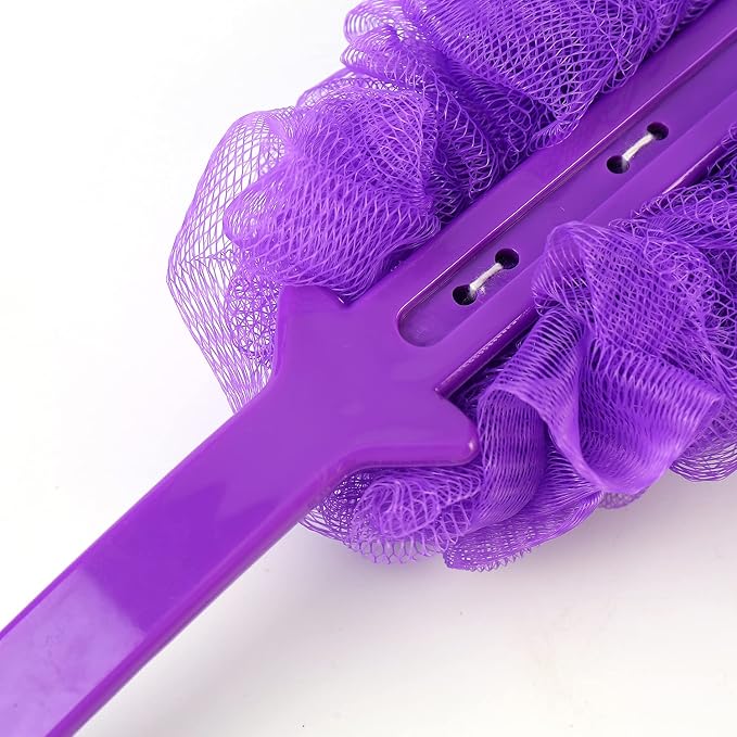 Back Scrubber Brush Long Handle for Shower, Loofah On a Stick Sponge Back Brush, Body Exfoliator Scrubber Bath Brush for Men Women, Exfoliating Cleaning Back Scrubber (2 Pack-Green+Purple)