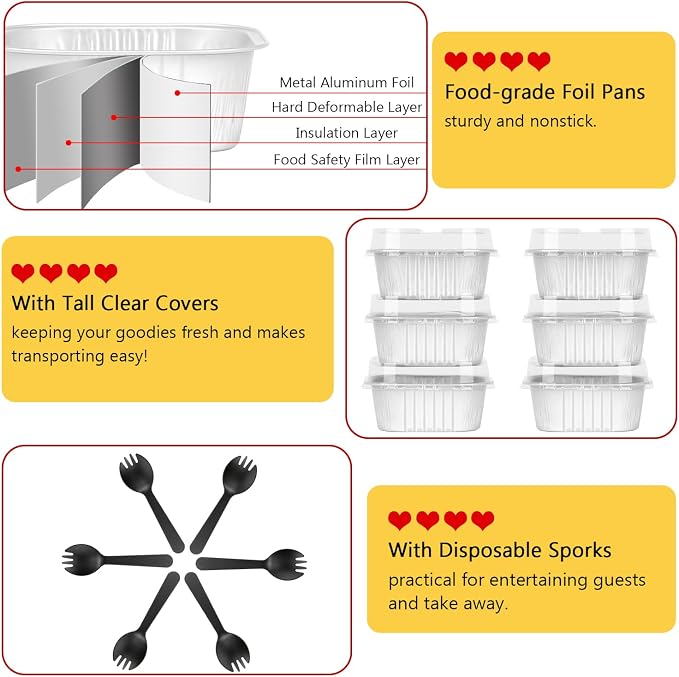 LNYZQUS Mini Cake Pans with Lids and Spoons,10oz Disposable Small Foil Baking Tins,40 Pack Individual Cake Containers for Home Bakers Bake Sales-White,4x4 Square