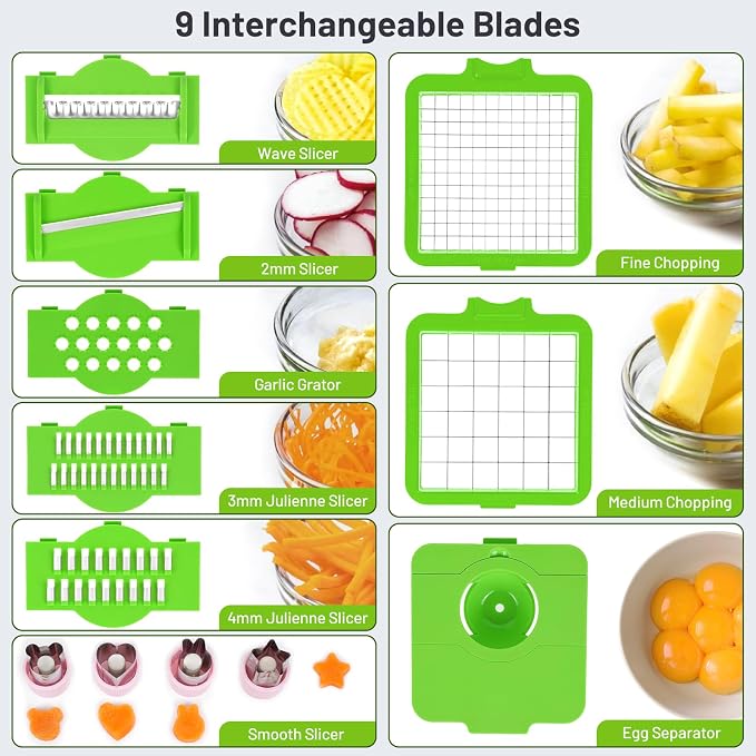 13-in-1 Vegetable Chopper with Food Molds, 1.5L, Gray Green | 13-in-1 chopper with adult-prepared food molds