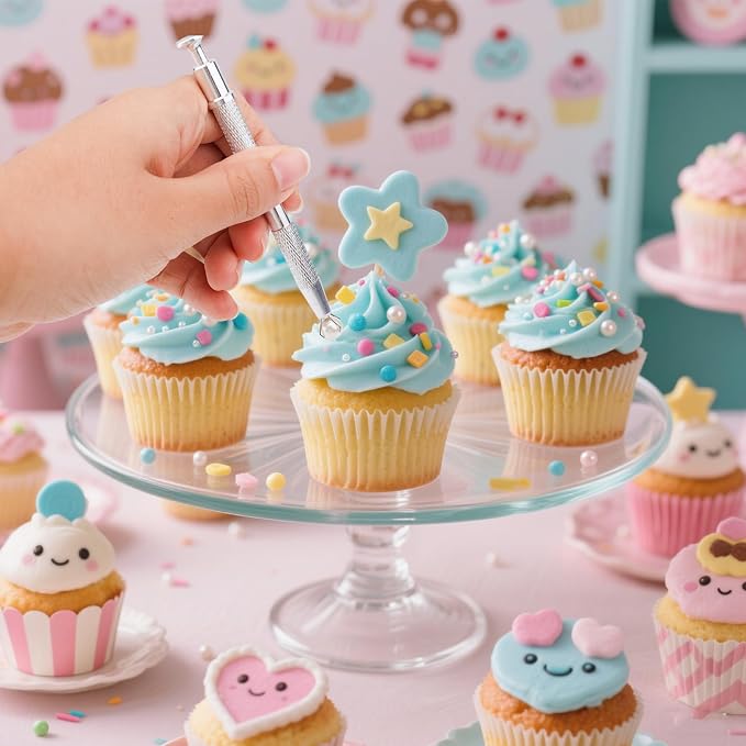 4pcs Cake Decorating Tools Set, Stainless Steel Sprinkle Pen 2 Long & Short Grabber & Tweezers with Shovel Head Professional Sprinkles Tools for Baking Cookies Cupcake Decoration